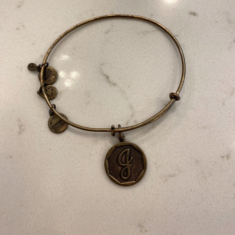 Alex and Ani Letter J Monogram Charm Pendant Bangle Bracelet